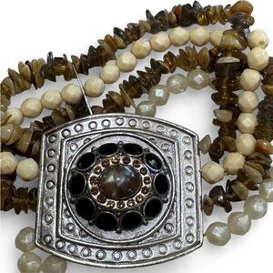 Chunky Beaded Bracelet with Silver Pendant